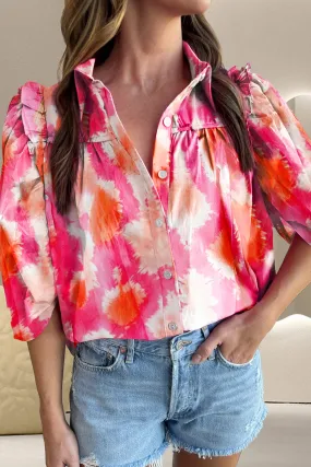 🌸 Frill Contrast Print Collared Neck Half Sleeve Shirt 🌸