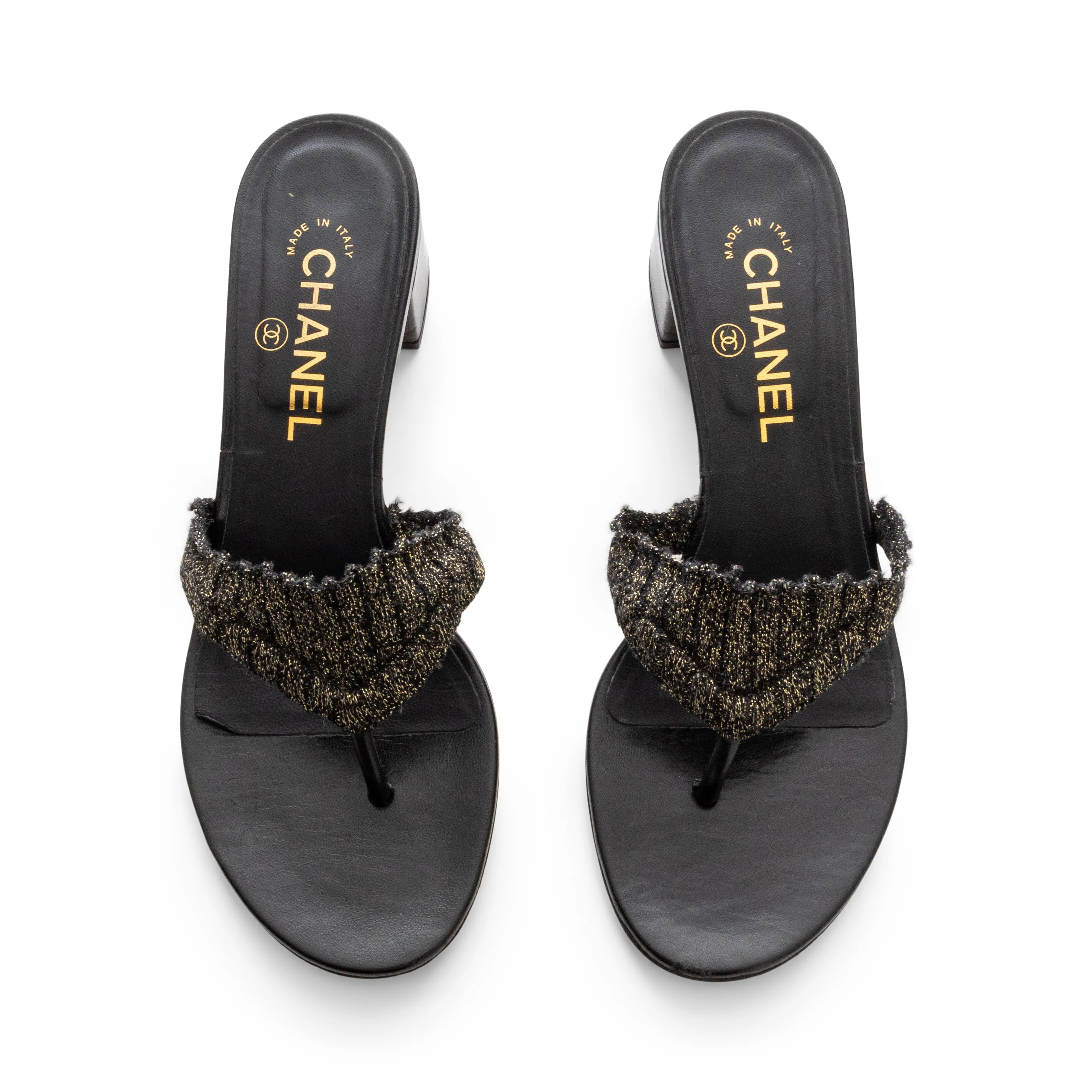 2015 Metallic Knit CC Block Heel Thong Sandals