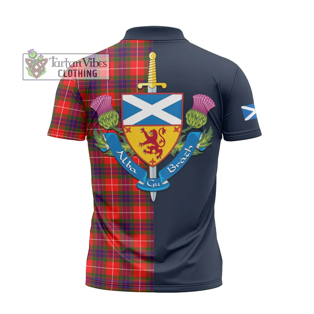 Abernethy Tartan Zipper Polo Shirt Alba with Scottish Lion Royal Arm Half Style