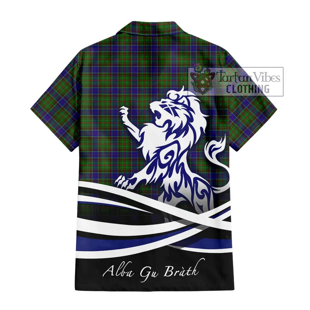 Adam Tartan Short Sleeve Button Shirt with Alba Gu Brath Regal Lion Emblem