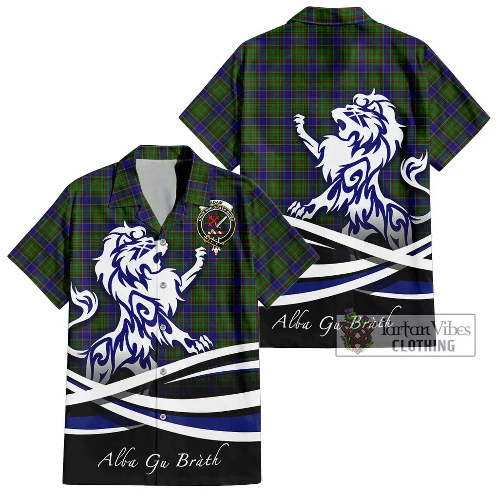 Adam Tartan Short Sleeve Button Shirt with Alba Gu Brath Regal Lion Emblem