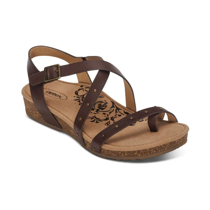 Aetrex Lauren Adjustable Cross Band Coffee Sandal