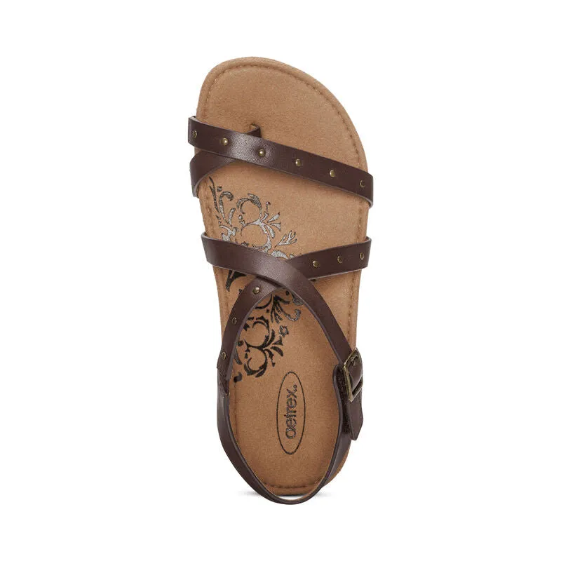 Aetrex Lauren Adjustable Cross Band Coffee Sandal