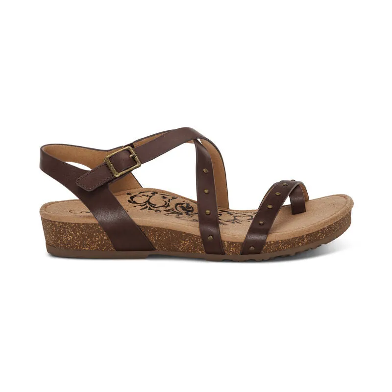 Aetrex Lauren Adjustable Cross Band Coffee Sandal