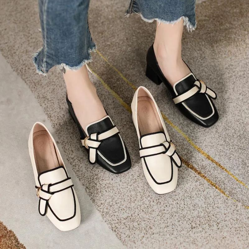 Aiertu Summer Women Chunky Pumps Thick High Heel Slip-On Waterproof Loafers Shoes Casual Vintage Square Toe Ladies Suit Shoes