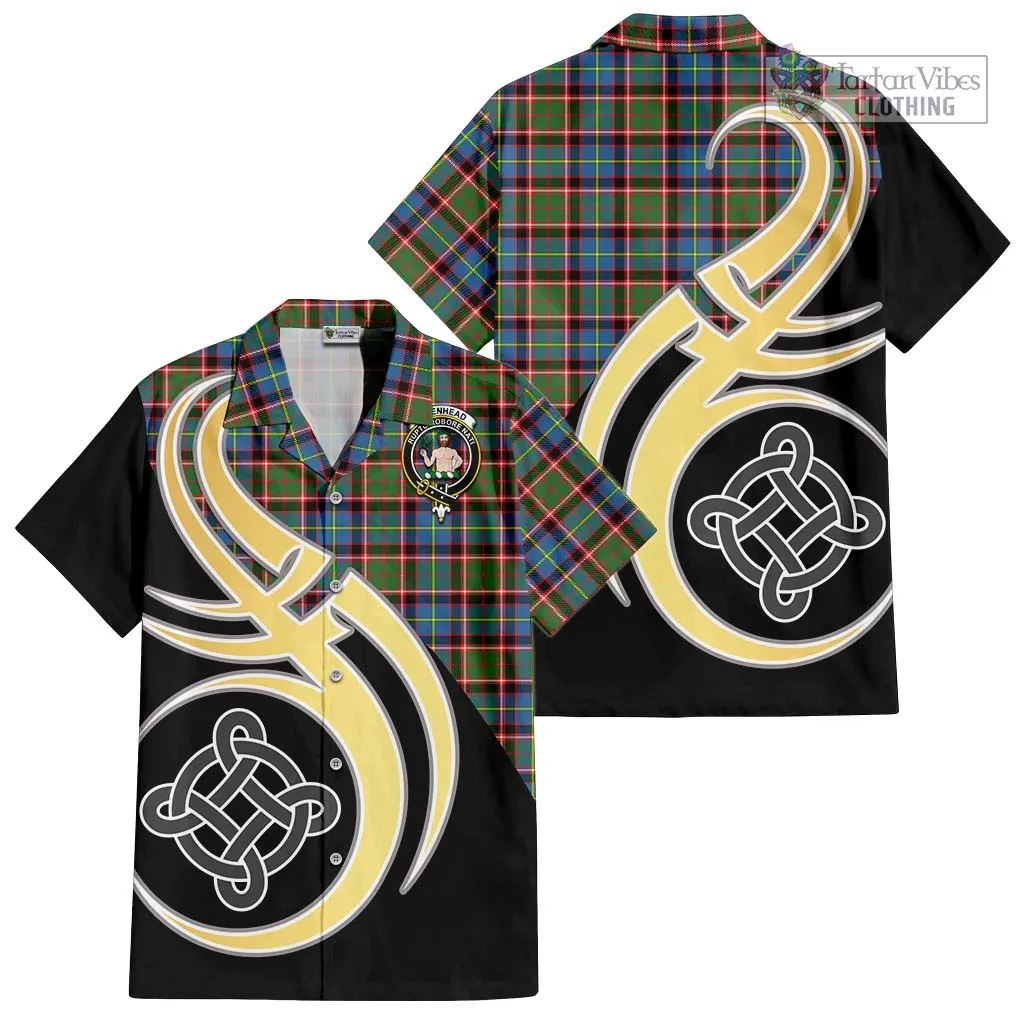 Aikenhead Tartan Short Sleeve Button Shirt with Family Crest and Celtic Symbol Style