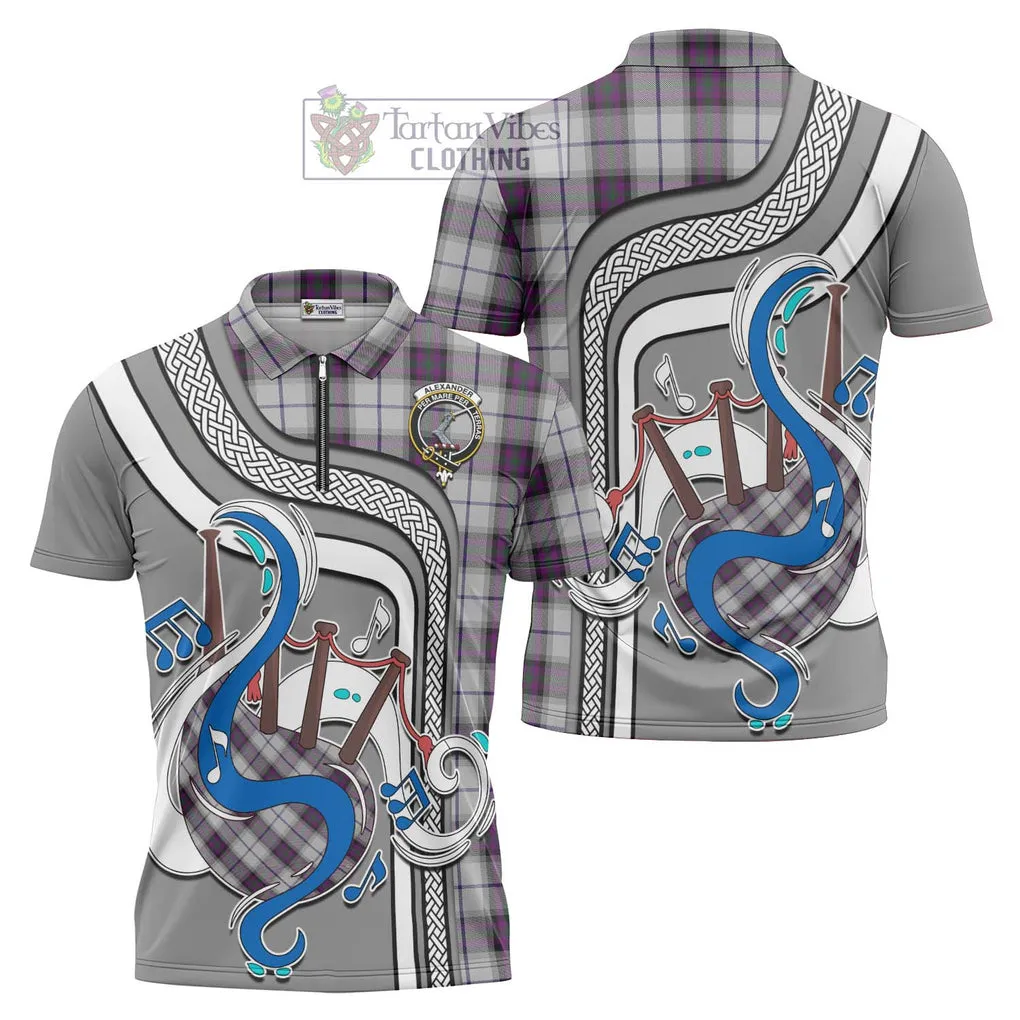 Alexander of Menstry Dress Tartan Zipper Polo Shirt with Epic Bagpipe Style