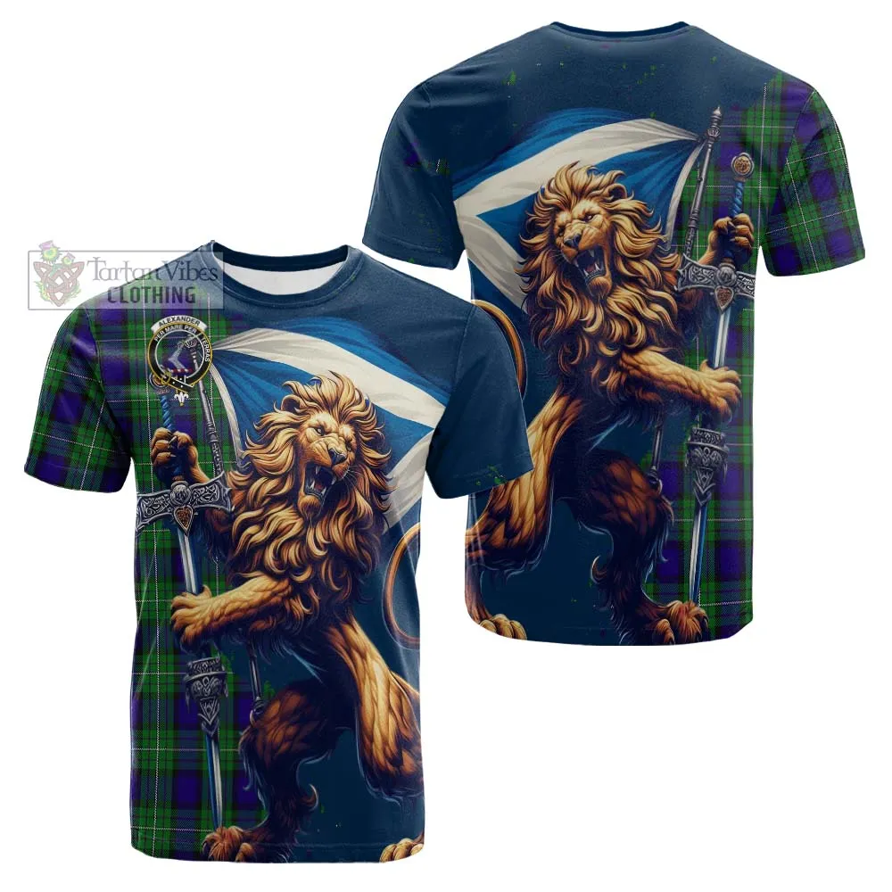 Alexander Tartan Family Crest Cotton T-shirt with Scottish Majestic Lion