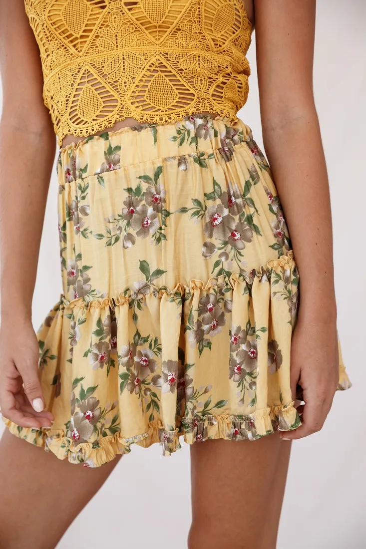 Alexi Floral Mini Skirt Mustard Print