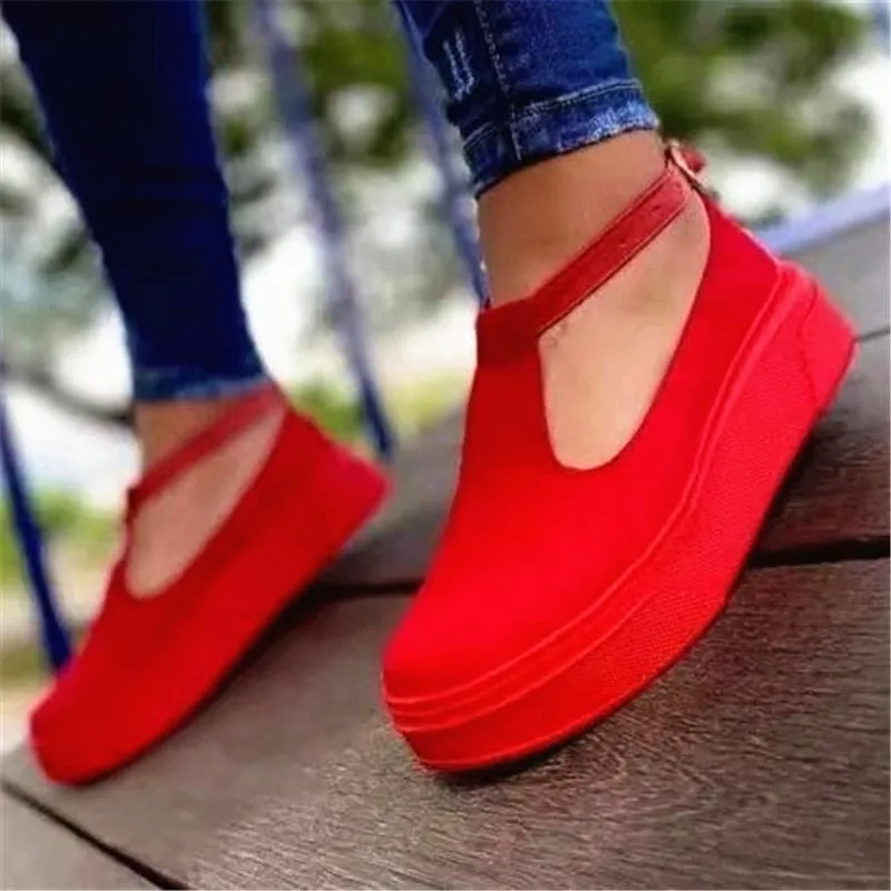 Amozae-Back  To School Outfit   2024 New Women's Platform Vulcanized Summer Flats Women Casual Loafers Plus Size Female Buckle Strap Shoes Fashion Footwear