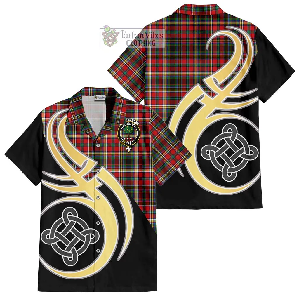 Anderson of Arbrake Tartan Short Sleeve Button Shirt with Family Crest and Celtic Symbol Style