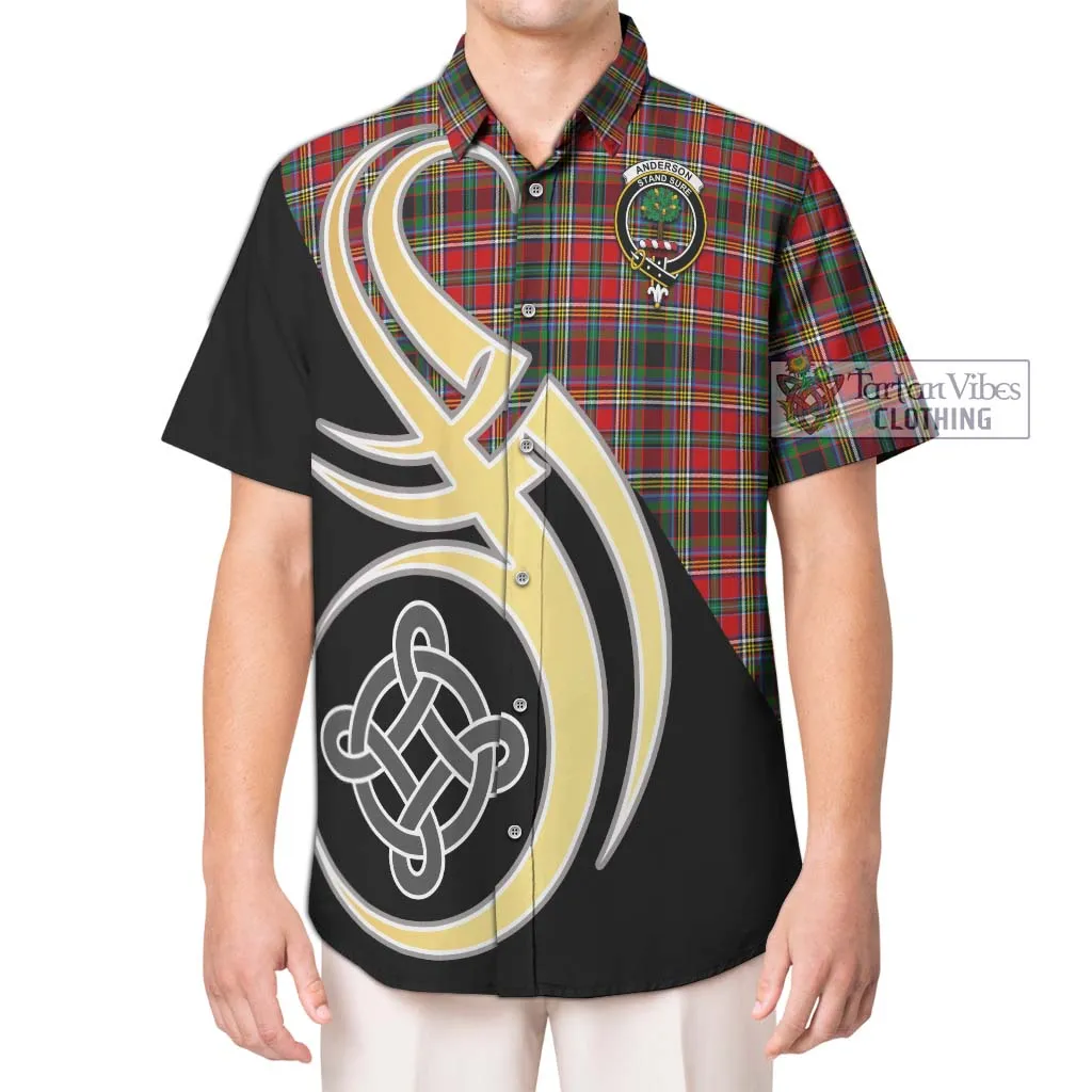 Anderson of Arbrake Tartan Short Sleeve Button Shirt with Family Crest and Celtic Symbol Style