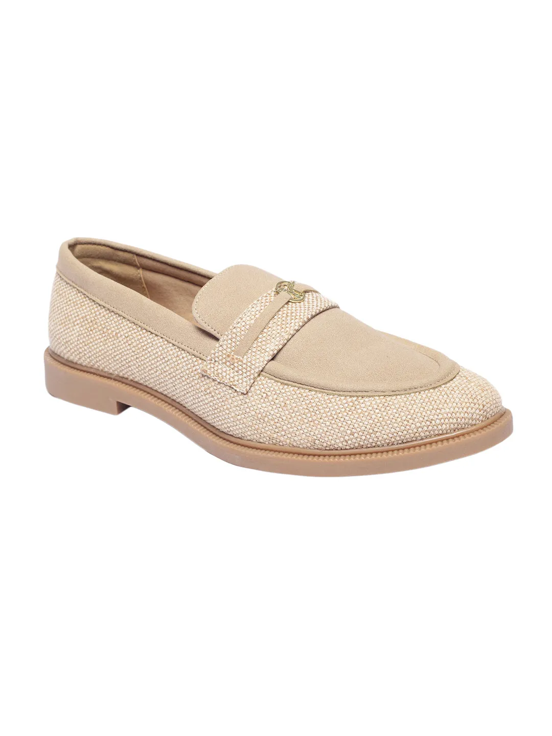 Angelia Beige Flat Loafers