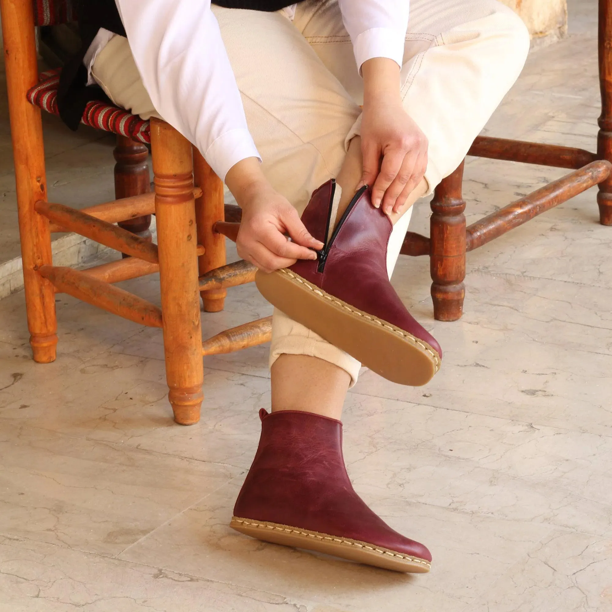 Ankle Barefoot Boots for Women Burgundy