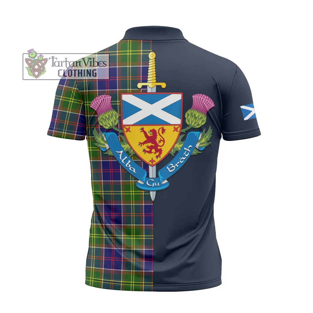 Arnott Tartan Zipper Polo Shirt Alba with Scottish Lion Royal Arm Half Style