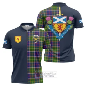 Arnott Tartan Zipper Polo Shirt Alba with Scottish Lion Royal Arm Half Style