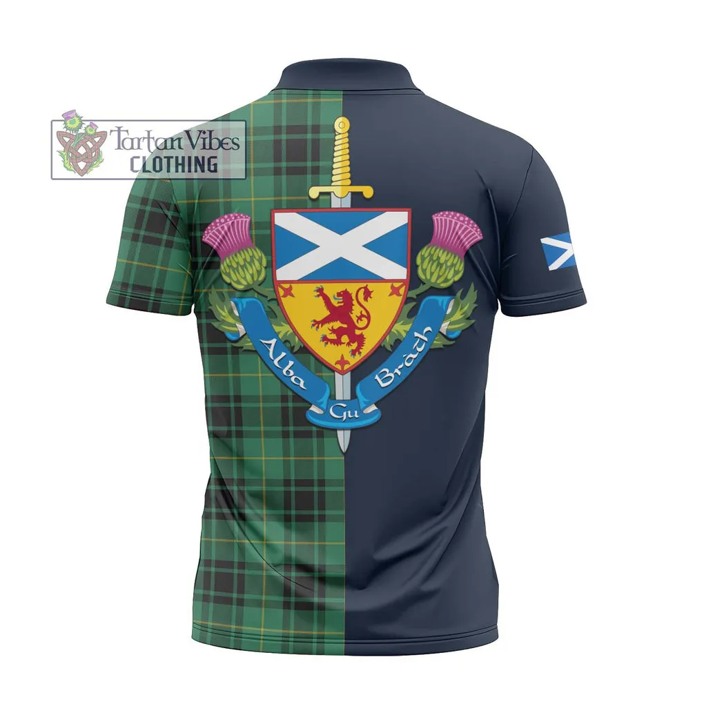 Arthur Ancient Tartan Zipper Polo Shirt Alba with Scottish Lion Royal Arm Half Style