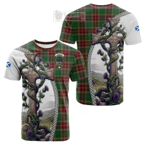 Baxter Tartan Cotton T-shirt with Family Crest and St. Andrew's Cross Accented by Thistle Vines