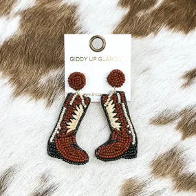 Beaded Boot Post Back Earrings in Brown