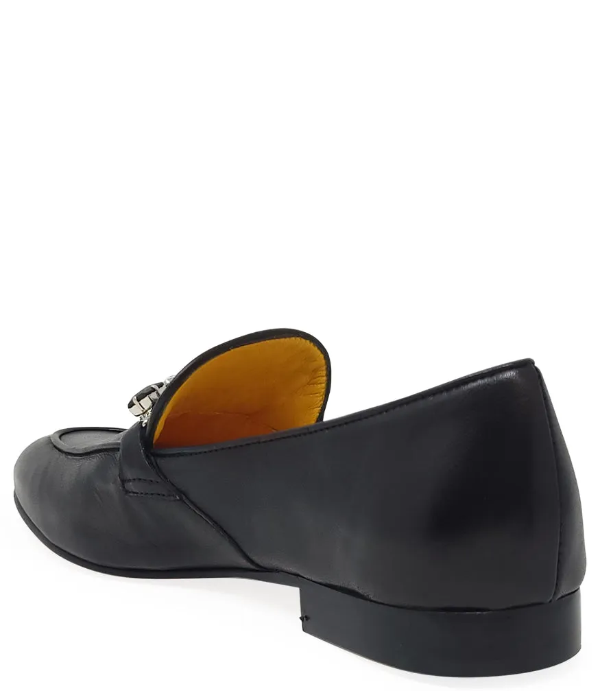 Black Leather Jeweled Loafer