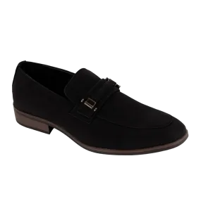 Black Men's Slip-on Suede Loafer Shoes with Metal and Braid Buckle