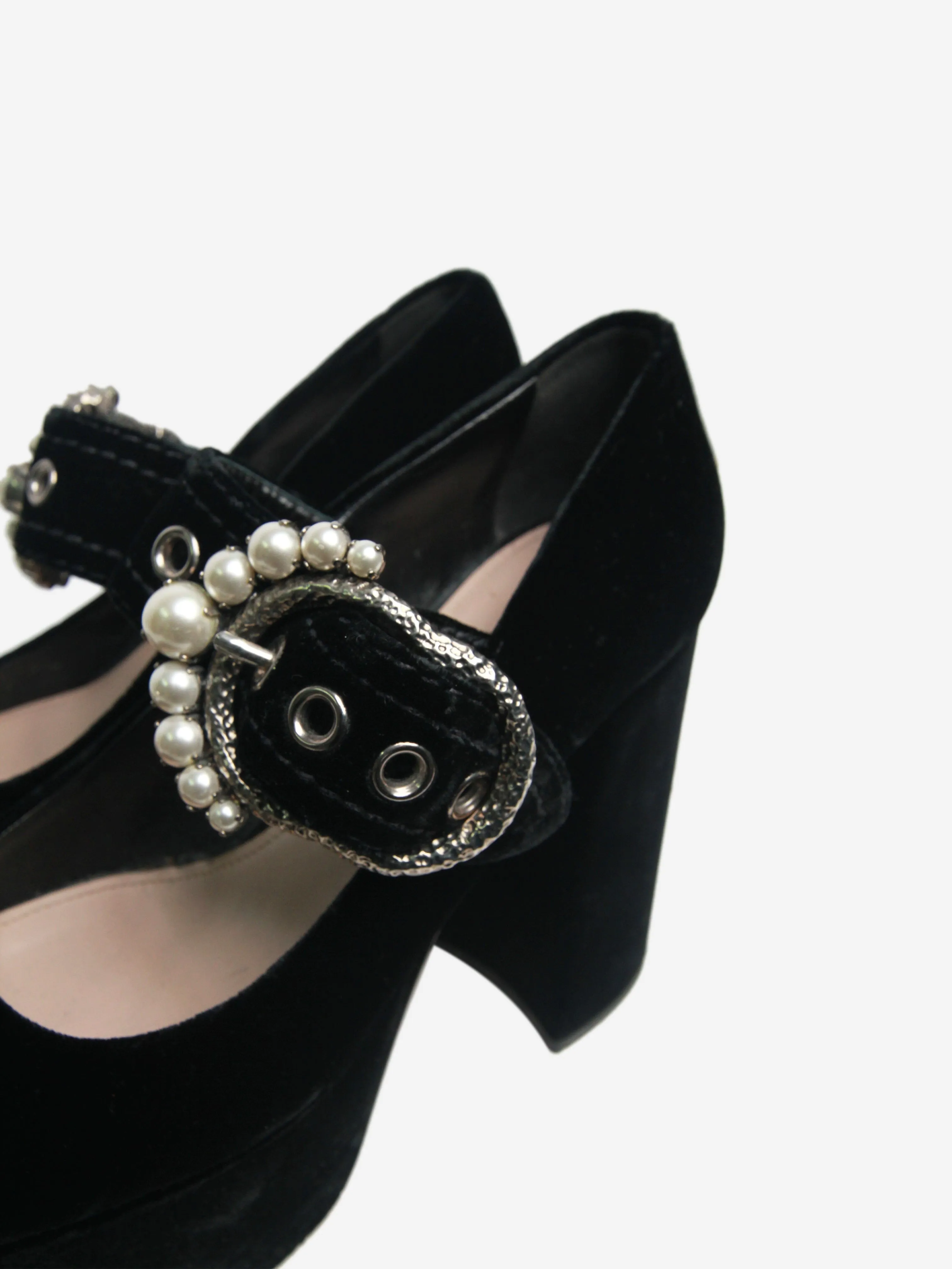 Black velvet Mary Jane platform pumps - size EU 38.5