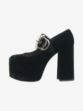 Black velvet Mary Jane platform pumps - size EU 38.5