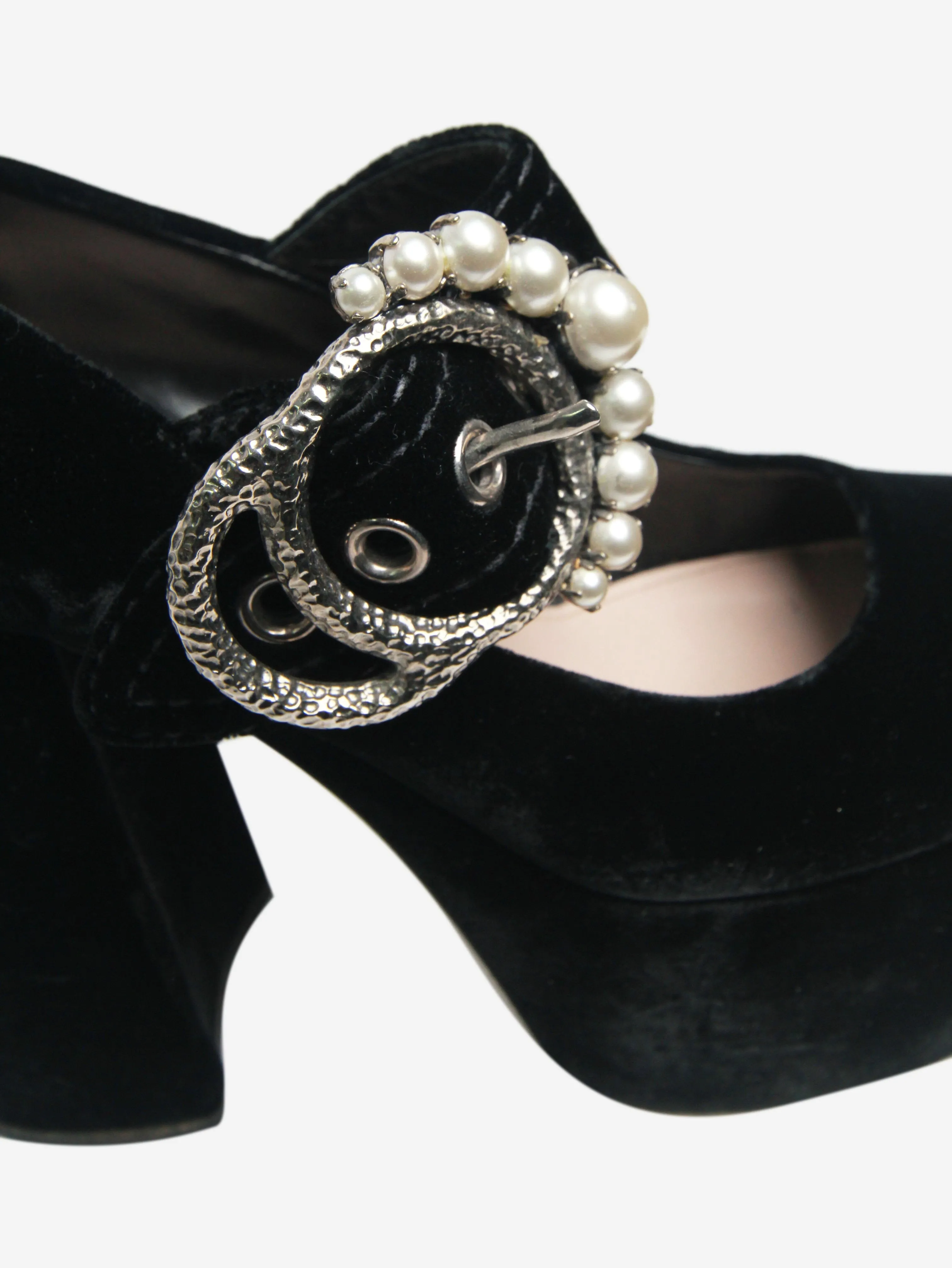 Black velvet Mary Jane platform pumps - size EU 38.5