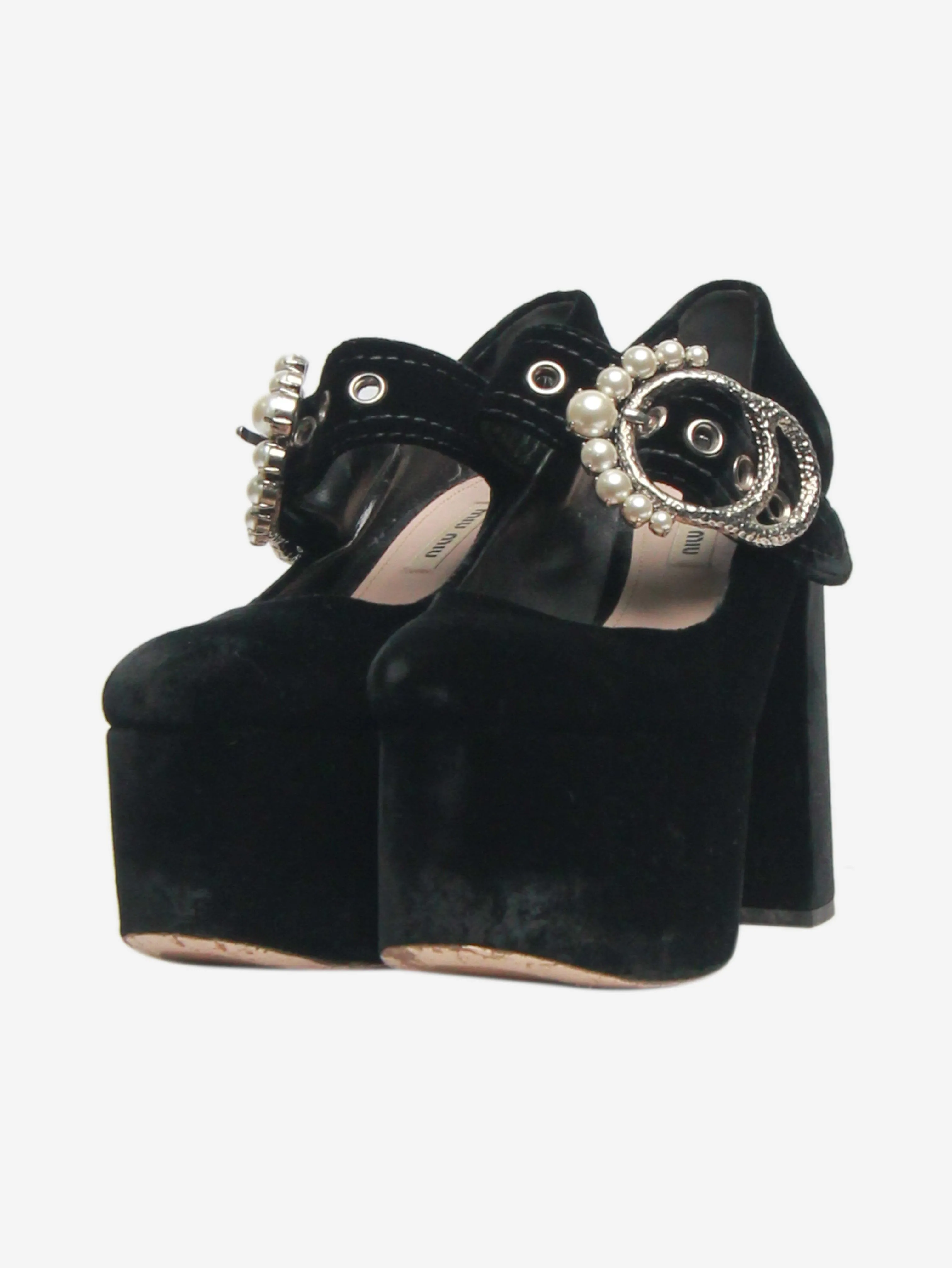 Black velvet Mary Jane platform pumps - size EU 38.5