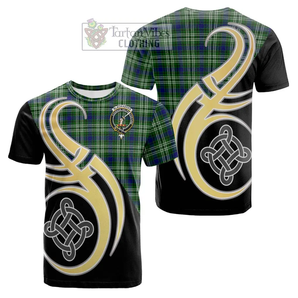 Blackadder Tartan Cotton T-shirt with Family Crest and Celtic Symbol Style