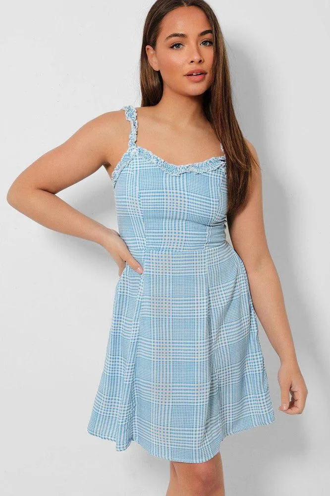 Blue White Check Print Cami Sundress