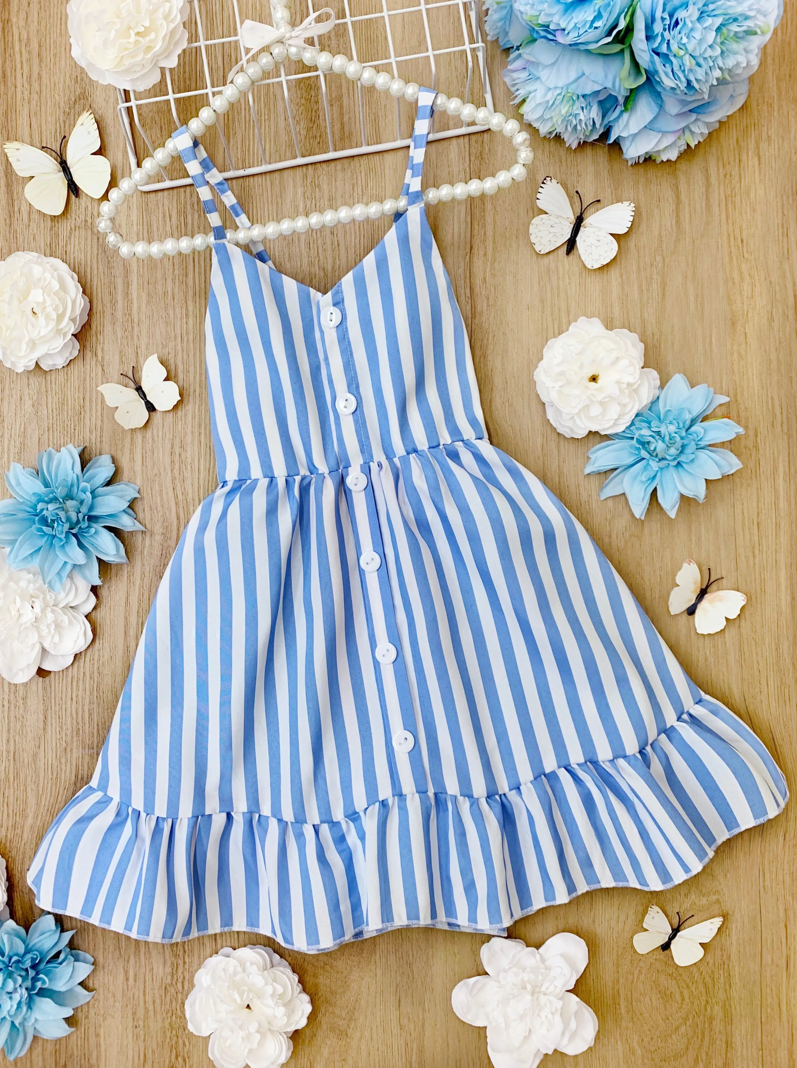 Bluetiful Stripes Ruffle Hem Dress