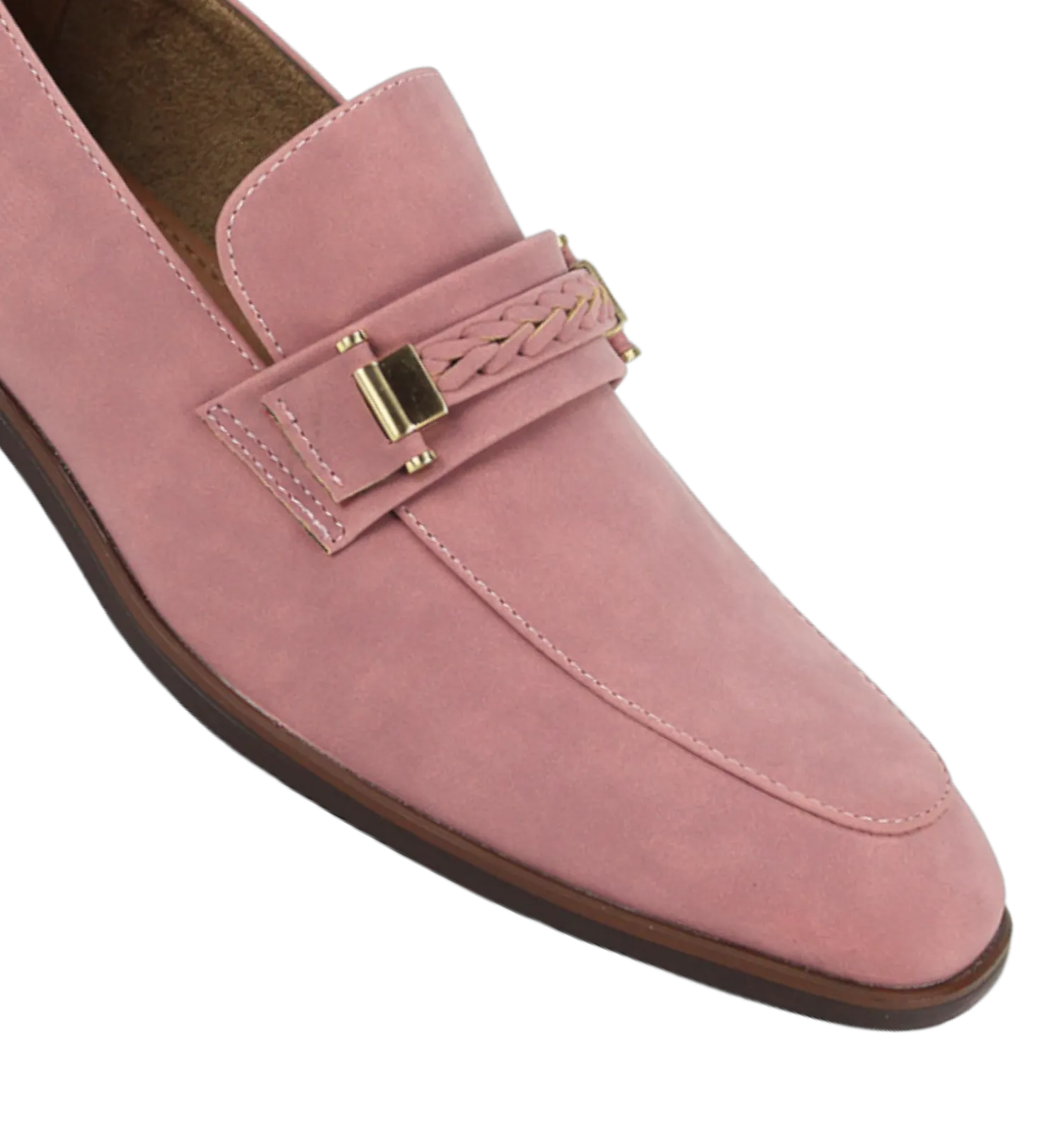 Blush Pink Men's Slip-on Suede Loafer Shoes with Metal and Braid Buckle