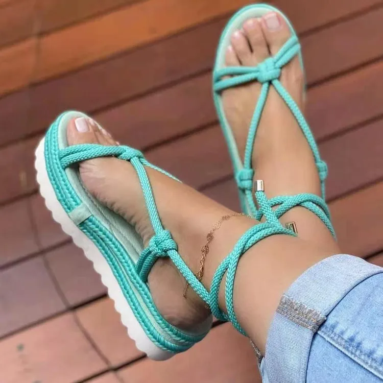 Braided platform plus size strappy sandals（HPSD196）