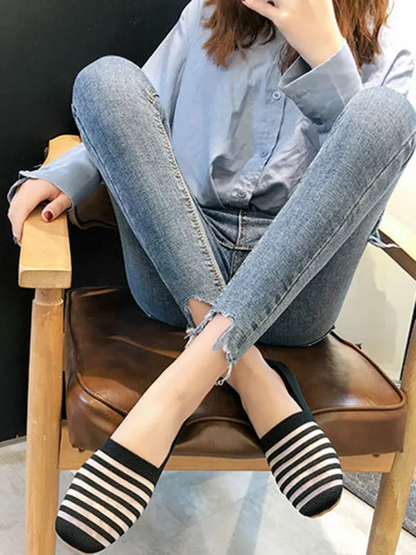 Breathable Contrast Color Striped Flat Shoes