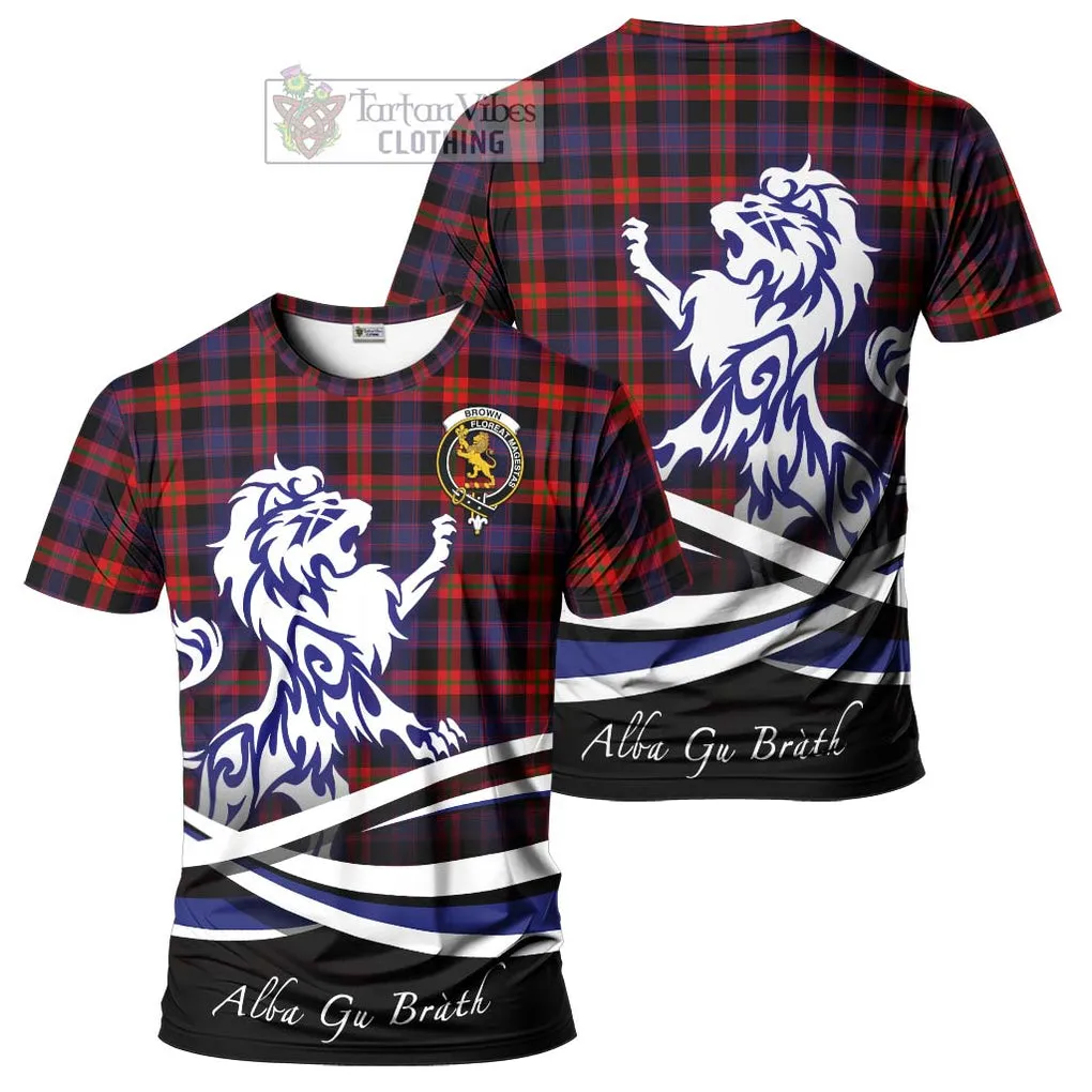 Brown (Broun) Tartan Cotton T-shirt with Alba Gu Brath Regal Lion Emblem