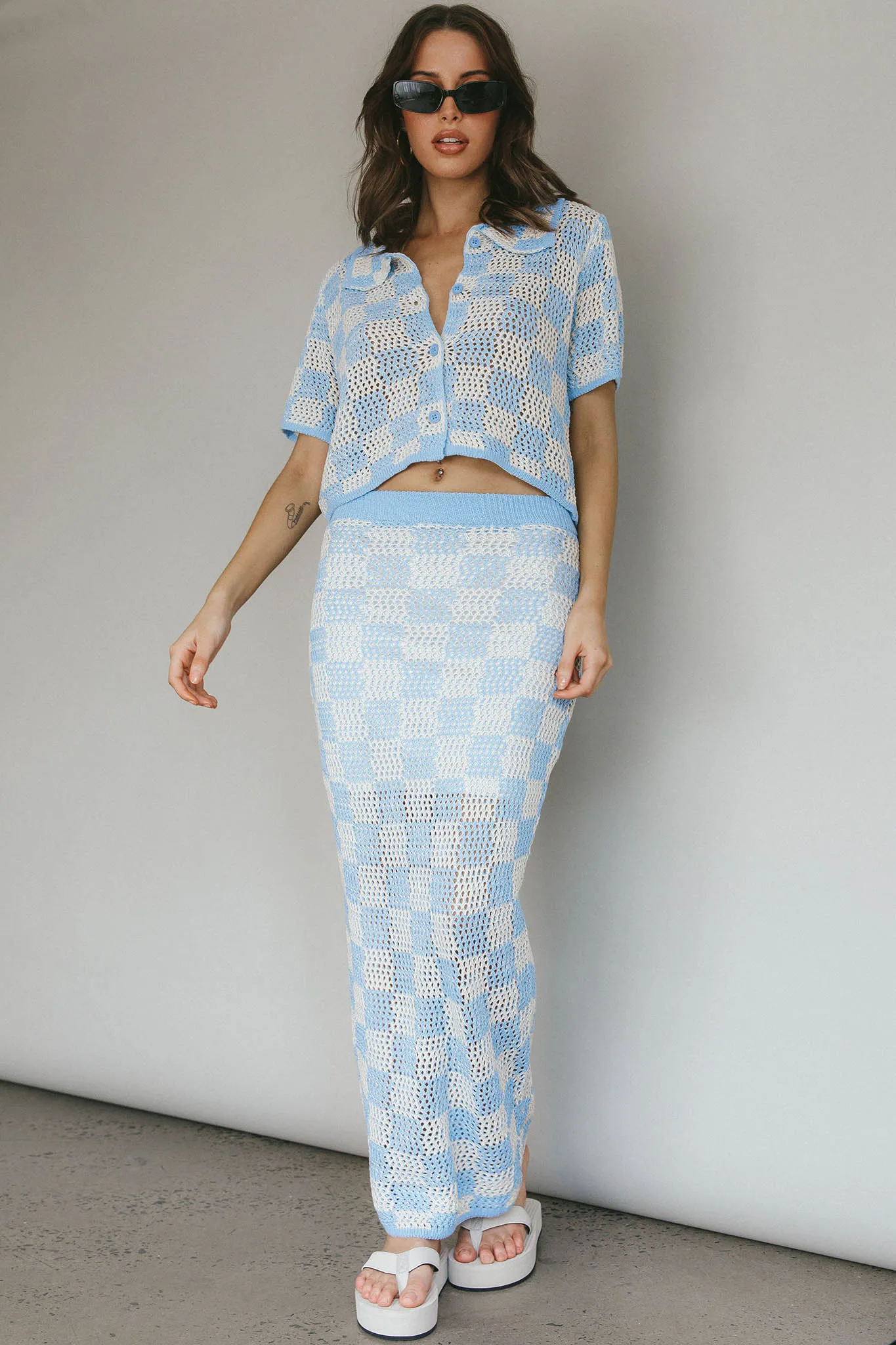 Byron Bay Crochet Maxi Skirt Blue