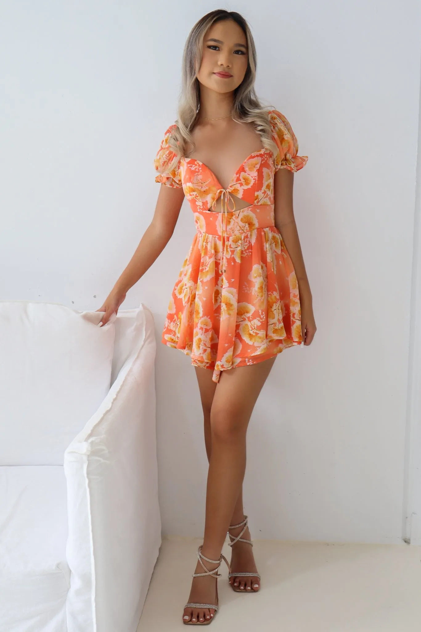 Caroline Playsuit - Orange Floral