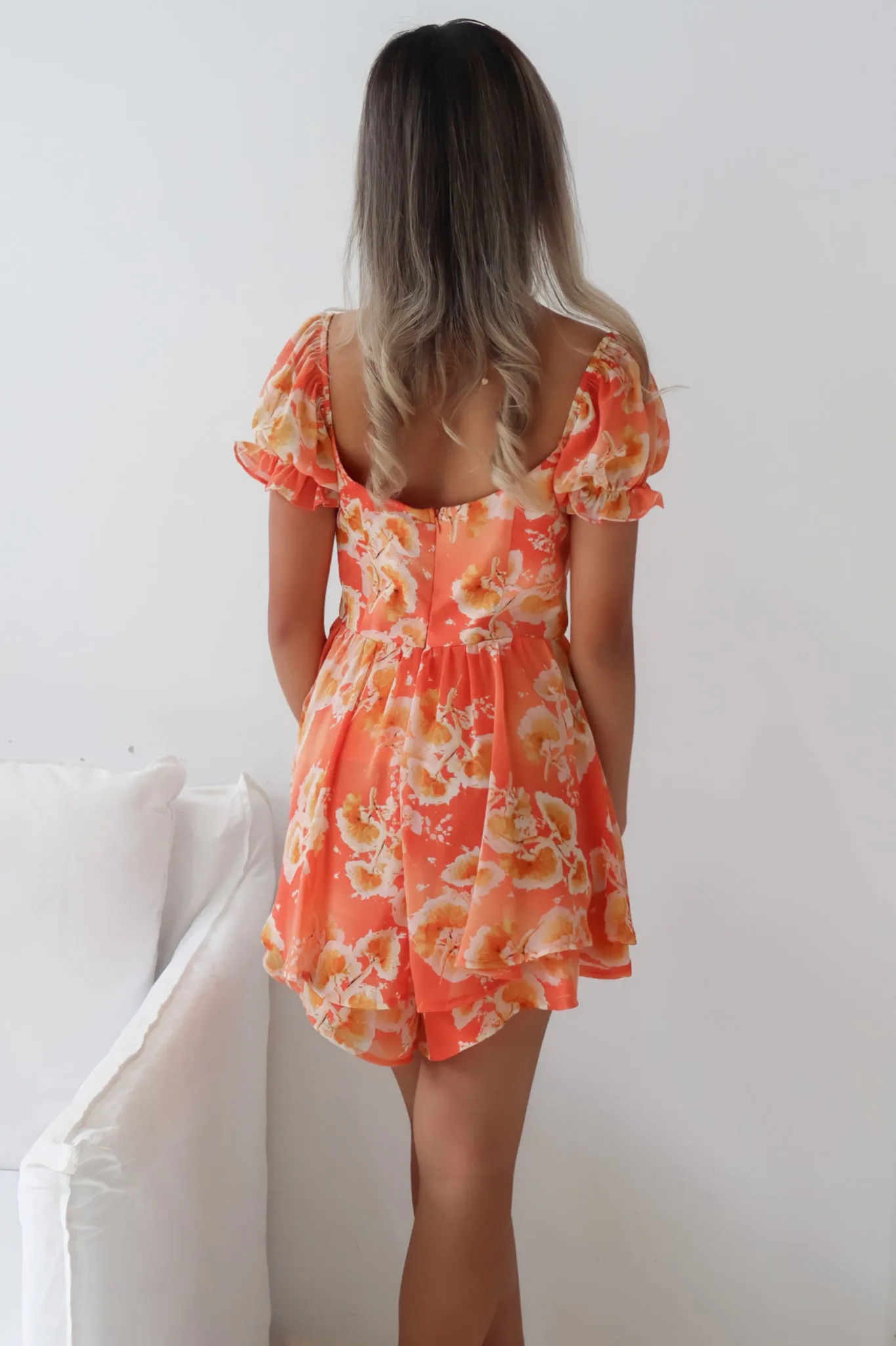 Caroline Playsuit - Orange Floral