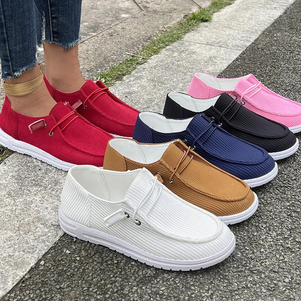 Casual Slip-on Flats Shoes Women Fashion Solid Color Loafers Lazy Shoes