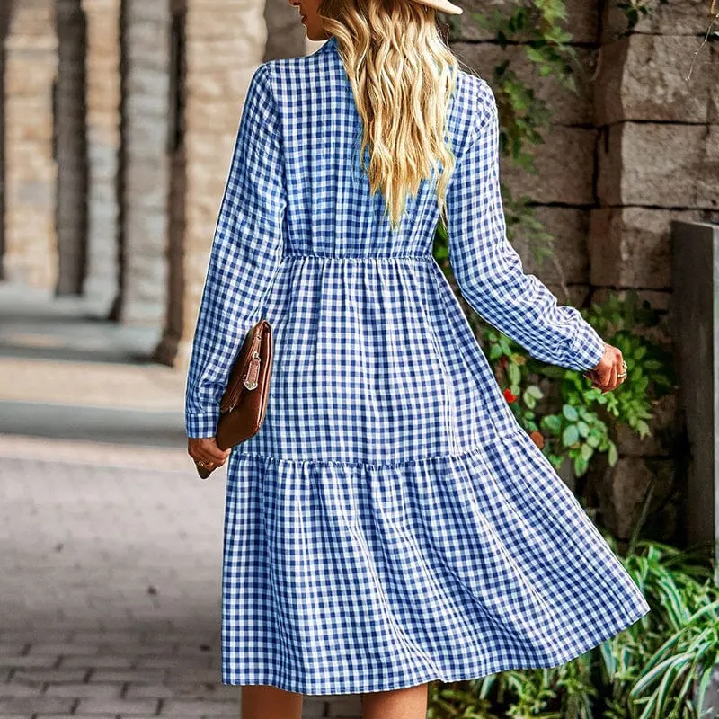 Check Swing Long Sleeve Dress