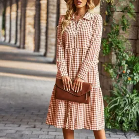 Check Swing Long Sleeve Dress