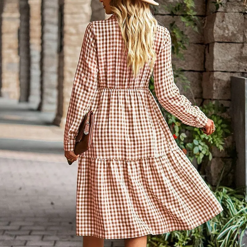 Check Swing Long Sleeve Dress