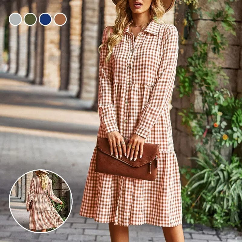 Check Swing Long Sleeve Dress