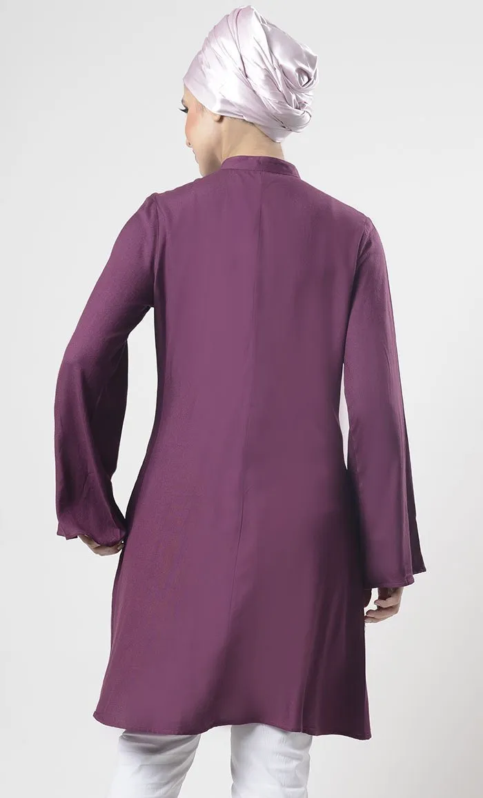 Comfy Everyday wear Wine Front Open Button Long Tunic - Final Sale