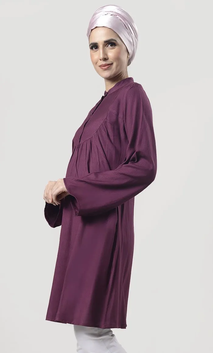 Comfy Everyday wear Wine Front Open Button Long Tunic - Final Sale