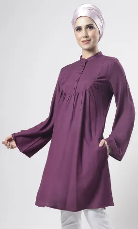 Comfy Everyday wear Wine Front Open Button Long Tunic - Final Sale