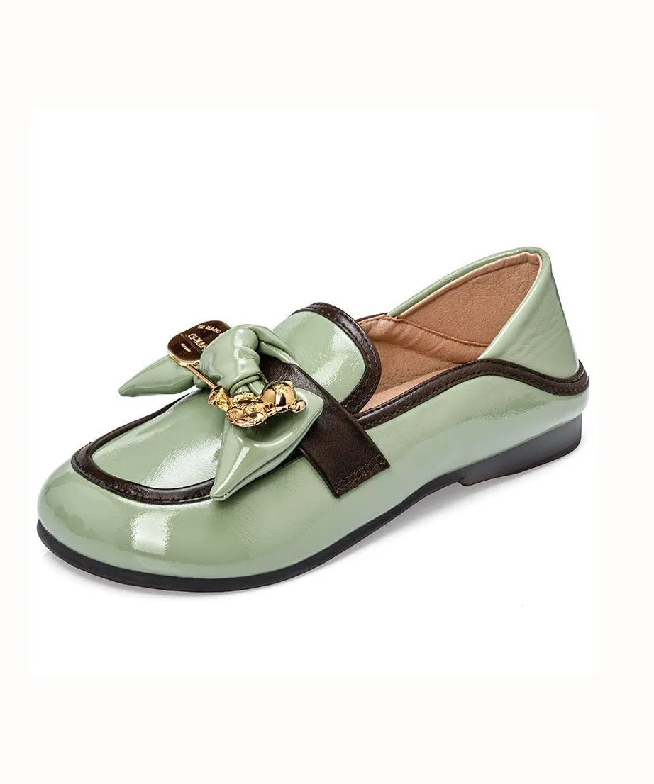 Comfy Green Faux Leather Splicing Bow Loafers For Women LY1720