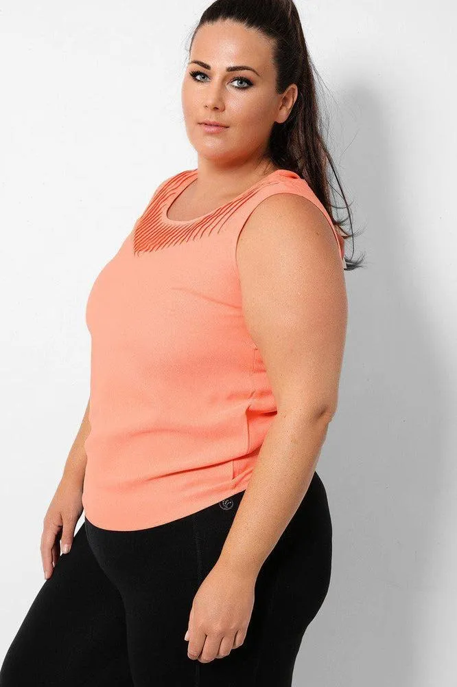 Coral Pleated Neck Detail Sleeveless Top