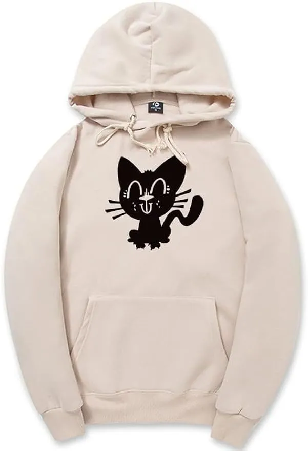 CORIRESHA Funny Black Cat Hoodie Long Sleeve Drawstring Kangaroo Pocket Cotton Sweatshirt